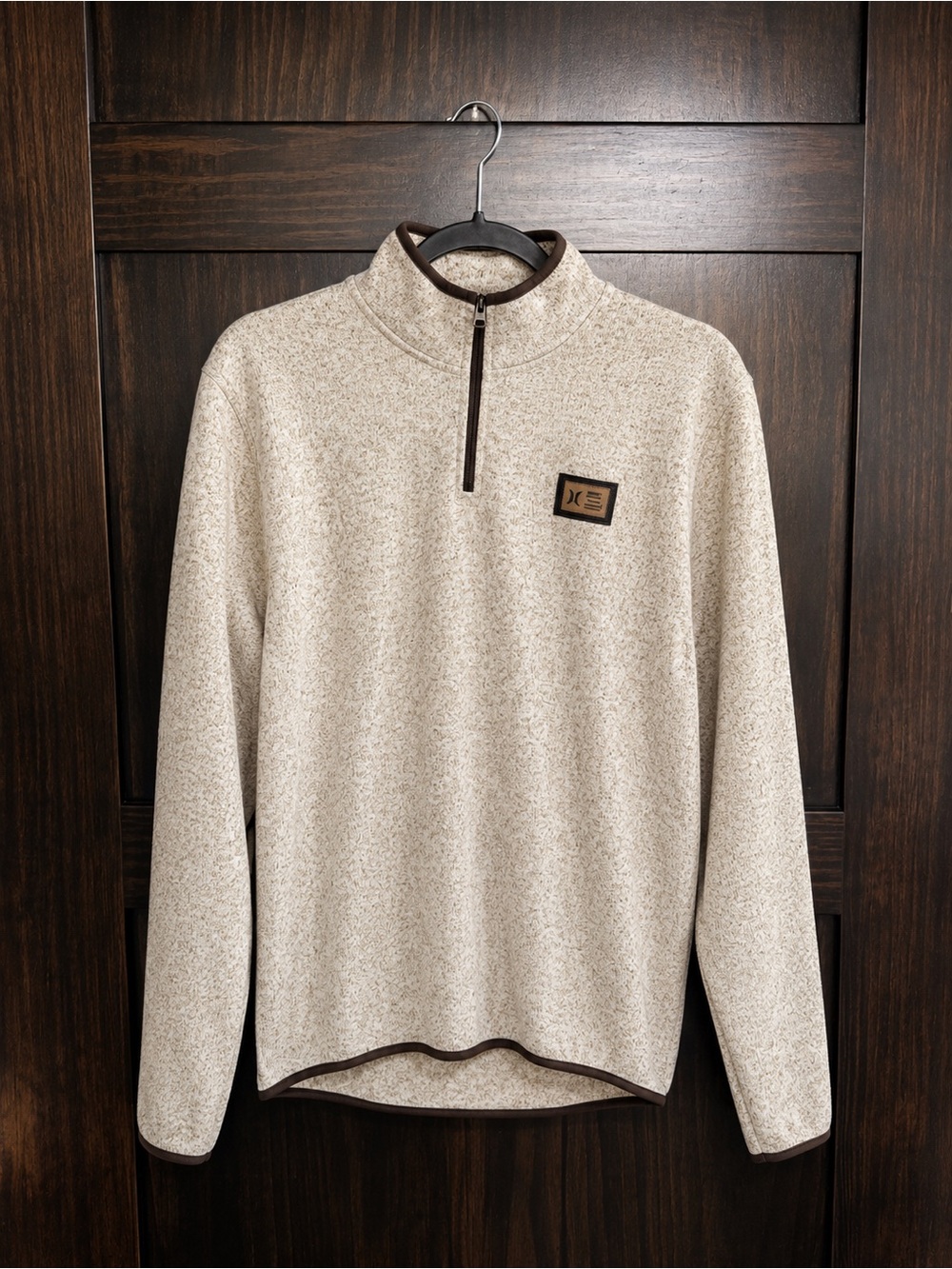 Hurley Men's Cream Quarter-Zip Pullover with Brown Trim